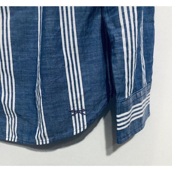 Talbots Top Womens Size 10 Blue White Striped Button Up Roll Tab Sleeves - Picture 3 of 6